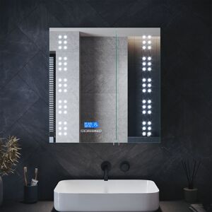 ELEGANT LED Bathroom Mirror Cabinet with Shaver Socket and Bluetooth Speakers Stainless Steel Cabinet with Dimmable Brightness Sensor Touch Demister