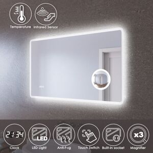 Elegant - led Illuminated Bathroom Mirror with Light 1000 x 600 mm Infrared Sensor + Demister + Shaver Socket + Magnifying + Clock Display