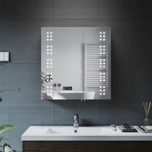 Led Mirror Cabinet Illuminated Lights Demister Pad Shaver Socket Bluetooth Speakers Sensor 630 x 650MM Stainless Steel Cupboard - Elegant