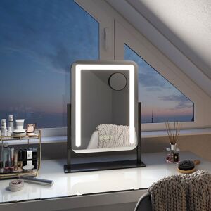 EMKE 360° Rotating Hollywood Vanity Mirror with LED Lights Makeup Mirror with 7X Magnifier, 3 Color Lighting, 40x30cm, Black