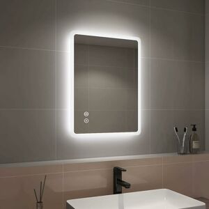 450 x 600 mm Illuminated Bluetooth Bathroom Mirror with Shaver Socket, Bathroom led Mirror with Extra Fuse, Anti-Fog - Emke
