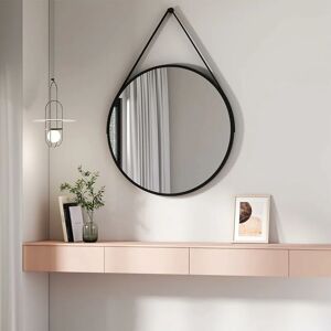 Bathroom Circle Mirror Black Round Mirror Wall Vanity Mirror Framed Belt Decorative Hanging Makeup Mirror 80cm - Emke