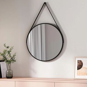 Emke - Bathroom Circle Mirror Black Round Mirror Wall Vanity Mirror Framed Belt Decorative Hanging Makeup Mirror 50cm