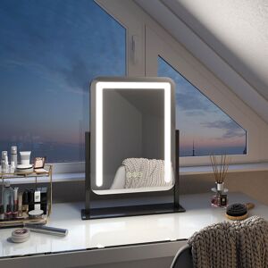 Emke - Dressing Table Makeup led Mirror with 7X Magnifier 360° Rotating Hollywood Vanity Mirror with 3 Color Lighting, Dimmable, 40x30cm, Black