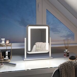 Dressing Table Makeup Mirror with 7X Magnifier, Rotating Hollywood Vanity Mirror with 3 Color Lighting, Dimmable, 30x23cm, White - Emke