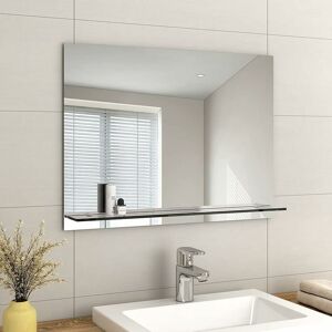 Frameless Mirror with Shelf - Small Bathroom Wall Shaving Mirror with Storage, Rectangle Vanity Mirrors 60x80cm - Emke