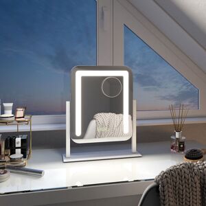 Hollywood Vanity led Mirror Tabletop Vanity Mirror with 7X Magnifier, 3 Color Lighting, Rotation, Adjust Brightness, 30x23cm, White - Emke