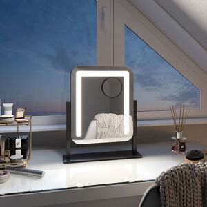 EMKE Hollywood Vanity LED Mirror Tabletop Vanity Mirror with 7X Magnifier, 3 Color Lighting, Rotation, Adjust Brightness, 30x23cm, Black