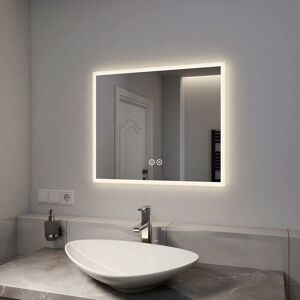 EMKE Illuminated Backlit Bathroom Mirrors, Wall Mounted Light Up Bathroom Mirror with led Lights, Anti-Fog Bathroom Vanity Mirror with Dimmable Touch