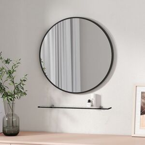 EMKE Round Mirror for Wall Black Metal Frame Circle Mirror, 50cm Bathroom Wall Decorative Mirror with 48cm Shelf