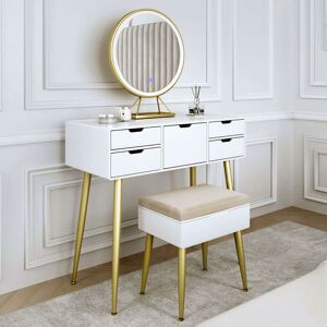 Carme Home - Gabriella White Dressing Table with Touch Sensor led Mirror - White