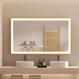 Luvodi - Gold Aluminium Alloy Frame Illuminated led Bathroom Mirror Living Room Wall Mirror, 1000x600mm