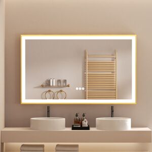 Luvodi - Gold Aluminium Alloy Frame Illuminated led Bathroom Mirror Living Room Wall Mirror, 1200x600mm