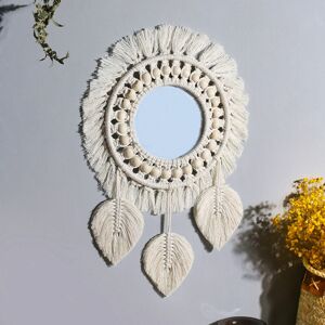 HOOPZI Hanging Wall Mirror with Cotton Edge Small Round Bohemian Style Decorative Wall Mirror for Living Room Bedroom Baby Room Home Decoration Style b