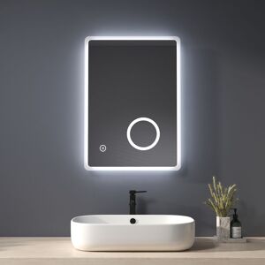 HEILMETZ Backlit Illuminated Bathroom Mirror with Shaver Socket 500×700mm, Wall Mounted Multifunction led Bathroom Vanity Mirror with Touch Switch + Demister