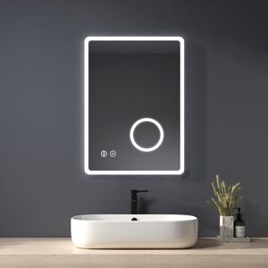 HEILMETZ Backlit Illuminated Bathroom Mirror with Shaver Socket 500×700mm, Wall Mounted Multifunction led Bathroom Vanity Mirror with Touch Switch + Demister