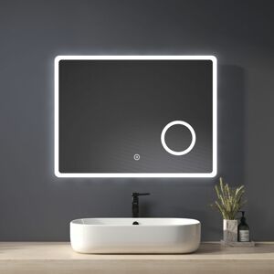 HEILMETZ Backlit Illuminated Bathroom Mirror with Shaver Socket 800×600mm, Wall Mounted Multifunction led Bathroom Vanity Mirror with Touch Switch + Demister