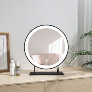 Heilmetz - Hollywood Vanity Mirror Round Dressing Table led Mirror with Touch, 3 Color Lighting, Adjust Brightness Tabletop Cosmetic Mirror, Black