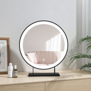 Heilmetz - Hollywood Vanity Mirror Round Dressing Table led Mirror with Touch, 3 Color Lighting, Adjust Brightness Tabletop Cosmetic Mirror, Black