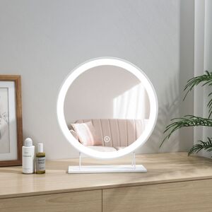 Heilmetz - Hollywood Vanity Mirror Round Dressing Table led Mirror with Touch, 3 Color Lighting, Adjust Brightness Tabletop Cosmetic Mirror, White