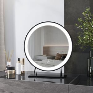 Heilmetz LED Round Hollywood Makeup Mirror, LED Vanity Mirror Touch Dimmable Table Makeup Mirror 3 Colours Lighting, Black, 459×400×100mm