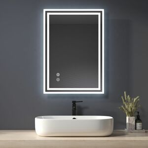 Modern Illuminated led Bathroom Mirror 500 × 700mm Wall Mounted Mirror with Touch Switch + Demister + Buletooth + Sockets - Heilmetz