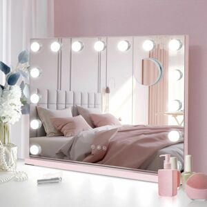 PULUOMIS Hollywood Makeup Mirror, Light Vanity Mirror, Bathroom Mirror, with led Dimmable Bulbs, usb Charging Port, Touch Screen(15 Bulbs, 4845cm, Pink)