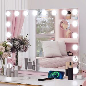 PULUOMIS Hollywood Makeup Mirror, Light Vanity Mirror, Bathroom Mirror, with led Dimmable Bulbs, usb Charging Port, Touch Screen(18 Bulbs, 8062.5cm, Pink)