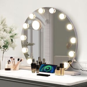 PULUOMIS Hollywood Makeup Mirror with 12 Dimmable led Bulbs, Large Lighted Vanity Mirror with 3 Color Light, with Magnifying Mirror, usb Charging Port, Round