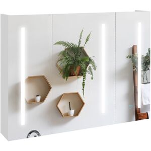 Kleankin - Wall Mounted Bathroom Storage Cupboard with Light, Mirror and Shelf - High gloss