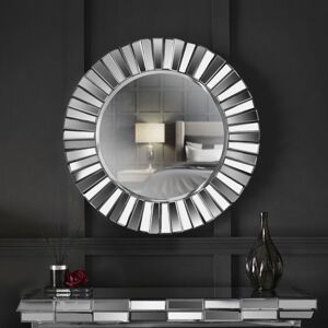 CARME HOME Knightsbridge Luxury Wall Round Mirror 3D Mirrored Glass Effect Design For Bedroom Living Room Hallway (Grey) - Grey