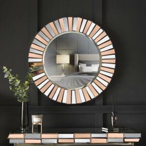 Carme Home - Knightsbridge Luxury Wall Round Mirror 3D Mirrored Glass Effect Design For Bedroom Living Room Hallway (Rose Gold) - Rose Gold