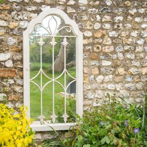 Dawsons Living - Large Decorative Lyon Garden Mirror - White French Distressed Wood, Metal & Glass Decor