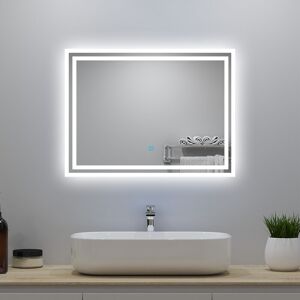 AICA SANITAIRE Led Bathroom Mirror with led Lights and Demister Touch Sensor Wall Mounted - 700x500mm Shaver Socket+2 usb Ports+Dimmable 3 Light Colour - White