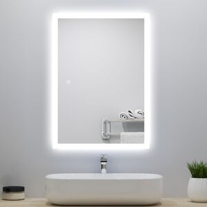 AICA SANITAIRE LED Bathroom Mirror with LED Lights , Demister Touch Sensor Wall Mounted - 700x500mm Shaver Socket+2 USB Ports+Dimmable 3 Light Colour - White