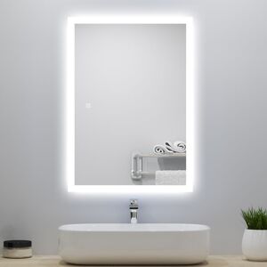 AICA SANITAIRE Led Bathroom Mirror with led Lights , Demister Touch Sensor Wall Mounted - 800x600mm Shaver Socket+2 usb Ports+Dimmable 3 Light Colour - White