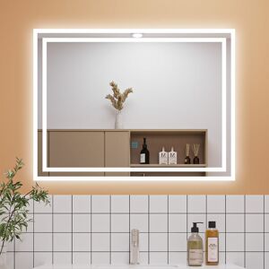 AICA SANITAIRE Led Bathroom Mirror with Shaver Socket Anti Fog Dimmable 3 Light Colour Touch Sensor/Wall Switch Horizontal Vertical, 800x600mm Type a