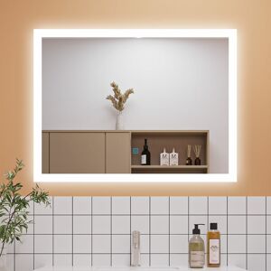 AICA SANITAIRE Led Bathroom Mirror with Shaver Socket Anti Fog Dimmable 3 Light Colour Touch Sensor/Wall Switch Horizontal Vertical, 800x600mm Type b