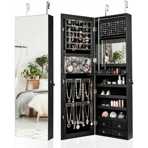 COSTWAY Led Lighted Mirror Jewelry Cabinet Wall/Door Mounted Jewelry Armoire Organizer