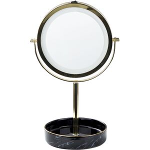 BELIANI Led Makeup Mirror 1x/5x Magnification Double Sided Iron Frame ø 26 cm Gold and Black Savoie - Gold