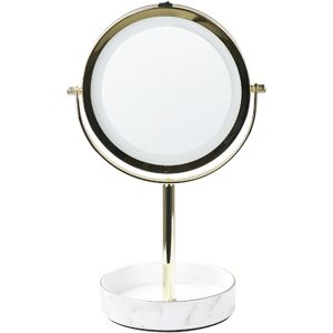 BELIANI Led Makeup Mirror 1x/5x Magnification Double Sided Iron Frame ø 26 cm Gold and White Savoie - Gold