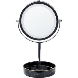 BELIANI Led Makeup Mirror 1x/5x Magnification Double Sided Iron Frame ø 26 cm Silver and Black Savoie - Silver