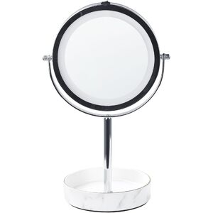 BELIANI Led Makeup Mirror 1x/5x Magnification Double Sided Iron Frame ø 26 cm Silver and White Savoie - Silver