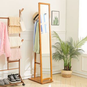 LIVINGANDHOME Brown Free Standing Full Length Mirror with Cloth Rack for Bedroom