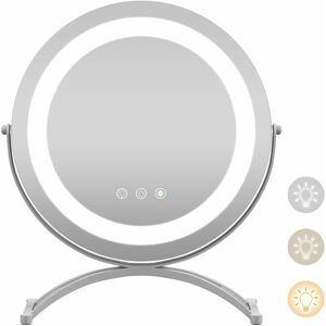 COSTWAY Makeup Vanity Mirror 3 Color Dimmable led Lighted Round Mirror with Smart Touch