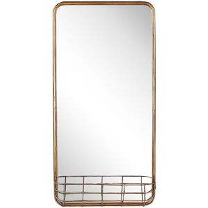 Beliani - Metal Wall Mirror Gold Iron Frame Wire Basket Storage 40 x 80 cm Macon - Gold