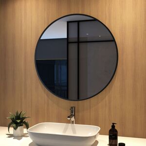 80cm Bathroom Round Mirror Hanging Wall Mirror Matte Black Frame, Modern Wall Mounted Bathroom Mirror - Meykoers