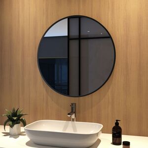 70cm Bathroom Round Mirror Hanging Wall Mirror Matte Black Frame, Modern Wall Mounted Bathroom Mirror - Meykoers