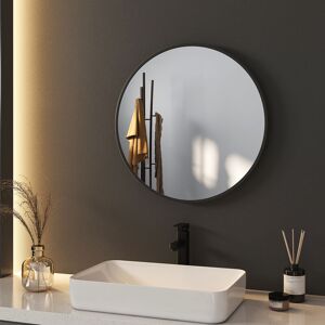 Bathroom Round Mirror ф50cm Modern Bathroom Hanging Wall Mirror Black Frame with Adjustable Leather Strap - Meykoers