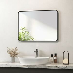 Bathroom Mirror 50x70cm Wall Hanging Mirror with Black Frame, rounded rectangle Modern Wall Mounted Mirror - Meykoers